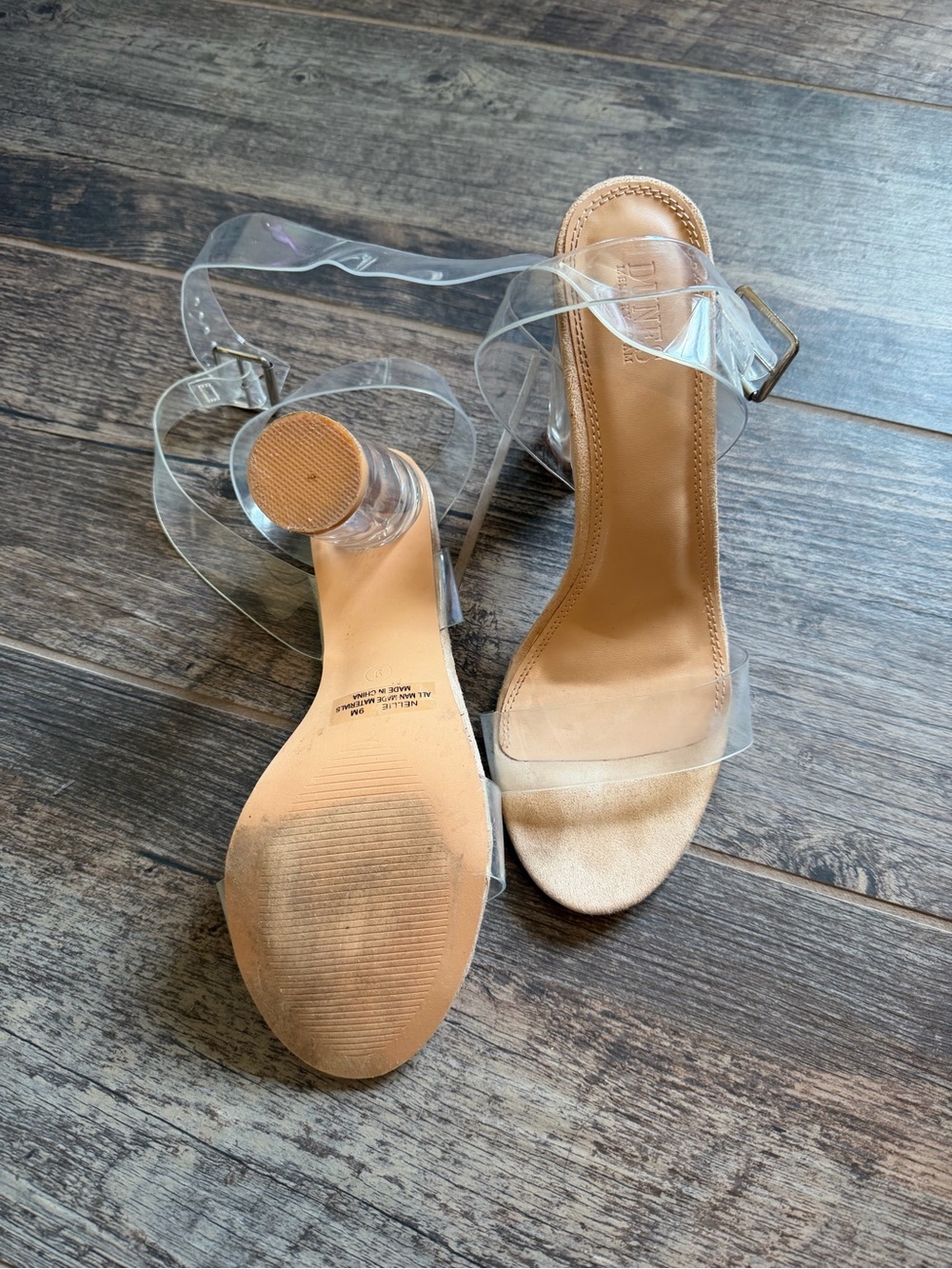 Clear-Strap Nude Block Heel Sandals - Picture 3 of 7